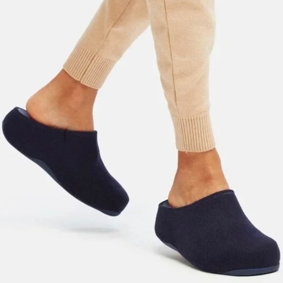 FitFlop SHUV Felt Clog Slippers Slip Resistant Rubber Soles Navy Blue SZ 9 - Picture 1 of 16